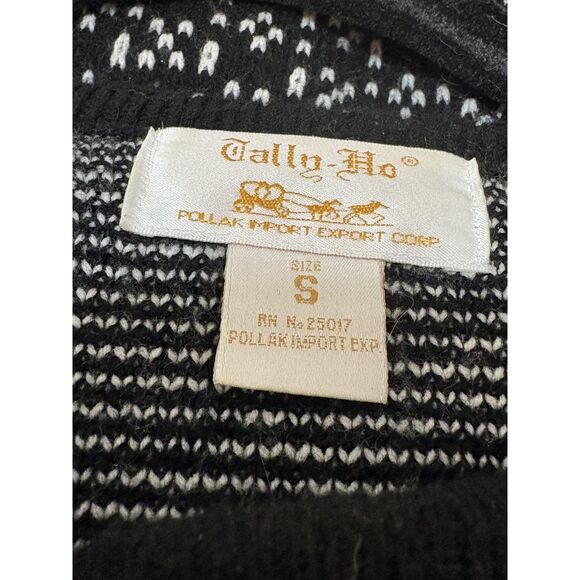 Vintage Tally Ho Sweater Womens Small Black Knit Floral Border Cardigan 90s - Picture 4 of 5